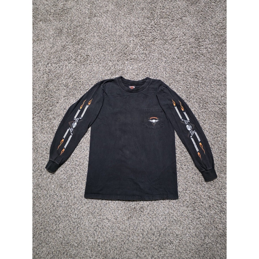Vintage Y2K Harley Davidson Flaming Exhaust Longsleeve Shirt M Quantico Virginia